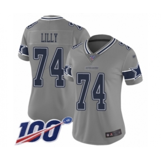 Women's Dallas Cowboys #74 Bob Lilly Limited Gray Inverted Legend 100th Season Football Jersey - Ujersey
