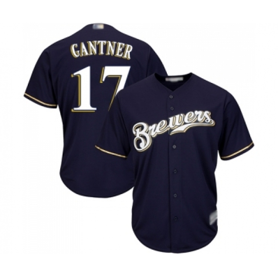Men's Milwaukee Brewers #17 Jim Gantner Replica Navy Blue Alternate Cool Base Baseball Jersey - Ujersey