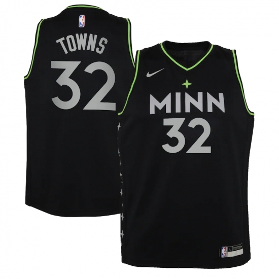 Youth Minnesota Timberwolves #32 Karl-Anthony Towns Nike Black 2020-21 Swingman Jersey