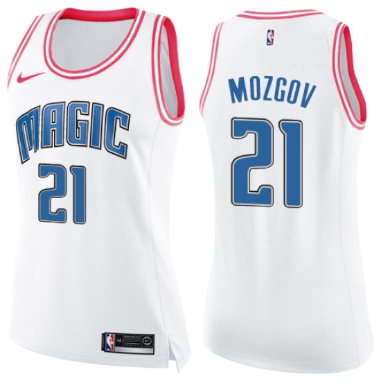 Women's Nike Orlando Magic #21 Timofey Mozgov Swingman White Pink Fashion NBA Jersey - Ujersey