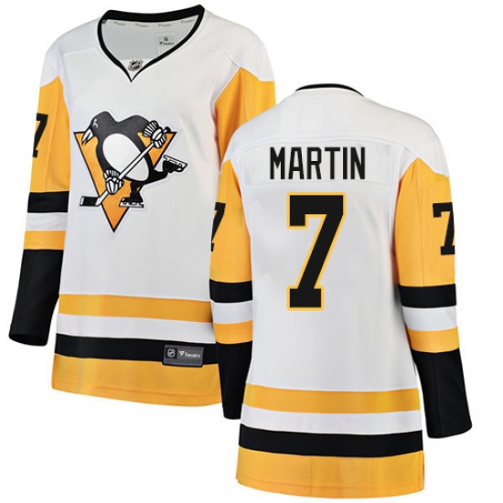Women's Pittsburgh Penguins #7 Paul Martin Authentic White Away Fanatics Branded Breakaway NHL Jersey - Ujersey