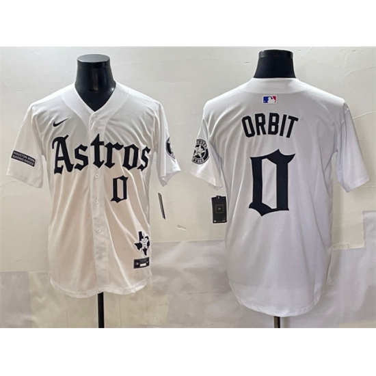 Men's Houston Astros #0 Orbit White Gothic 'Houston Born Barrio Raised' Limited Stitched Baseball Jersey - Ujersey