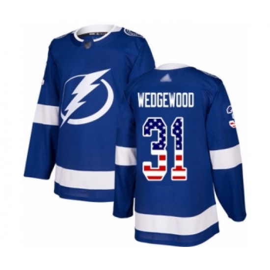 Men's Tampa Bay Lightning #31 Scott Wedgewood Authentic Blue USA Flag Fashion Hockey Jersey - Ujersey