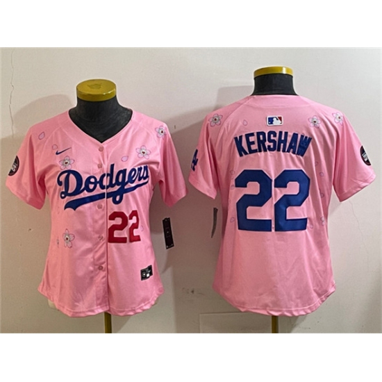 Women's Los Angeles Dodgers #22 Clayton Kershaw Pink 2025 Tokyo Series Limited Stitched Baseball Jersey(Run Small) - Ujersey