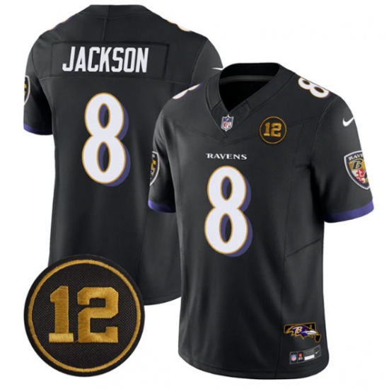 Men's Baltimore Ravens #8 Lamar Jackson Black 2025 F.U.S.E Jacoby Jones Vapor Limited Football Jersey - Ujersey