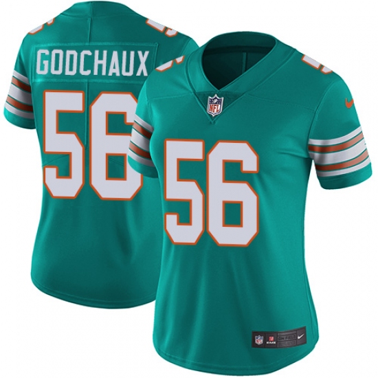 Women's Nike Miami Dolphins #56 Davon Godchaux Aqua Green Alternate Vapor Untouchable Limited Player NFL Jersey - Ujersey