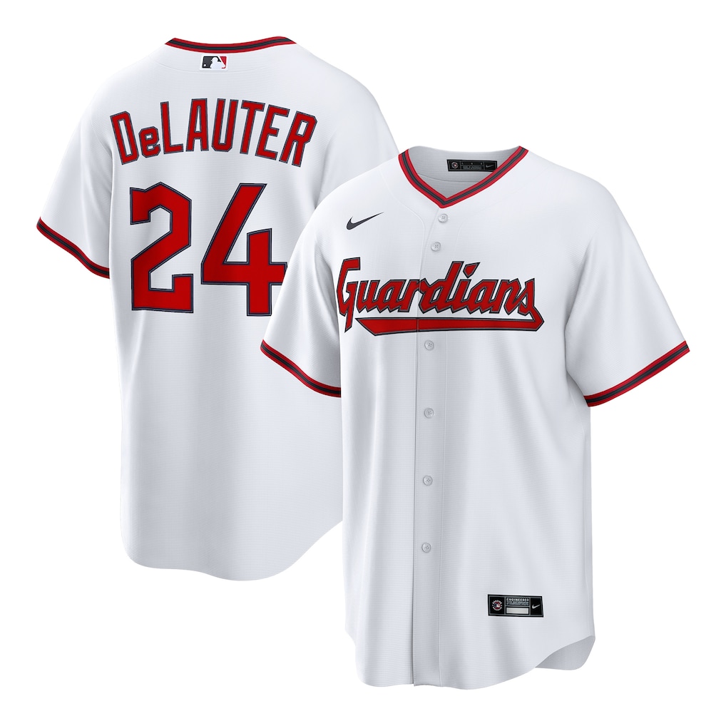 Men's Cleveland Guardians Chase DeLauter Nike White Home Replica Jersey