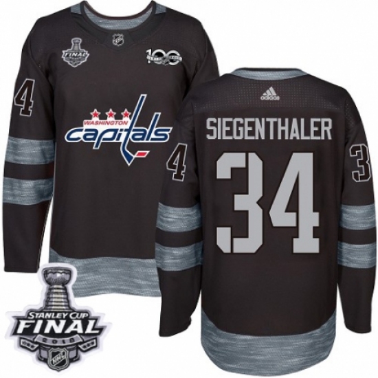 Men's Adidas Washington Capitals #34 Jonas Siegenthaler Authentic Black 1917-2017 100th Anniversary 2018 Stanley Cup Final NHL Jersey