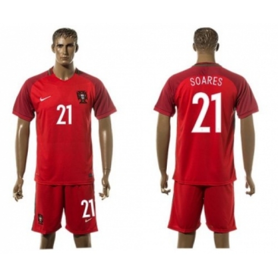 Portugal #21 Soares Home Soccer Country Jersey