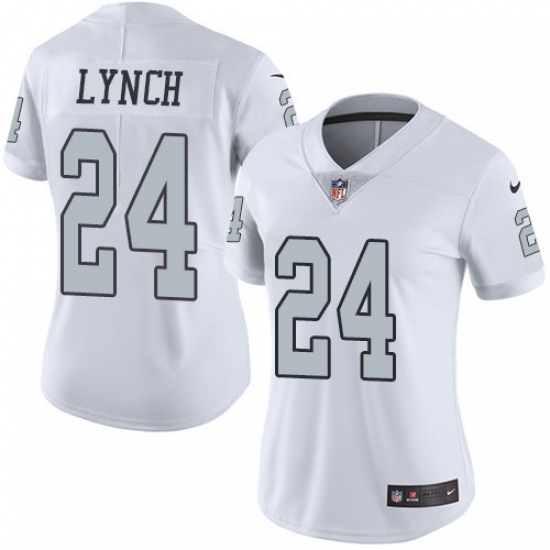 Women's Nike Oakland Raiders #24 Marshawn Lynch Limited White Rush Vapor Untouchable NFL Jersey