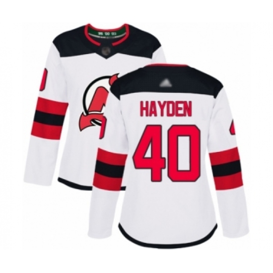 Women's New Jersey Devils #40 John Hayden Authentic White Away Hockey Jersey - Ujersey
