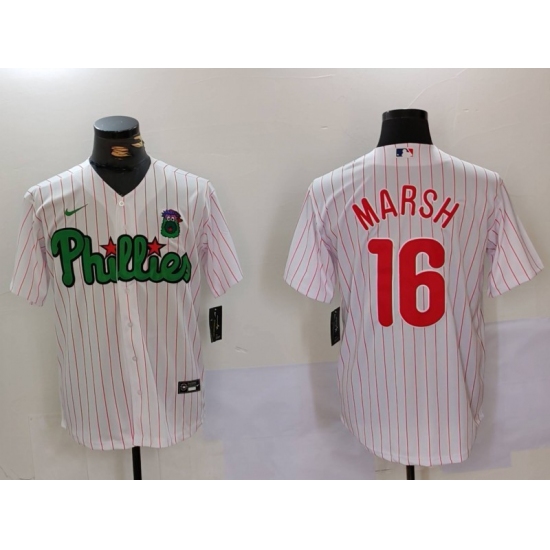 Men's Philadelphia Phillies #16 Brandon Marsh White Green Cool Base Stitched Jersey - Ujersey