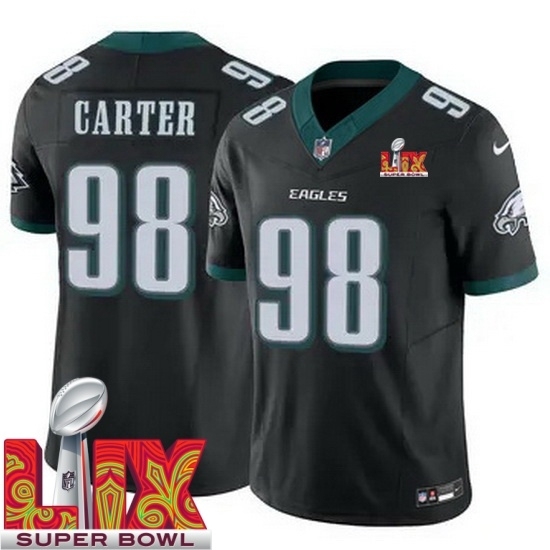 Men's Philadelphia Eagles Jalen Carter #98 Black 2024 2025 Super Bowl LIX F U S E Stitched NFL Jersey - Ujersey