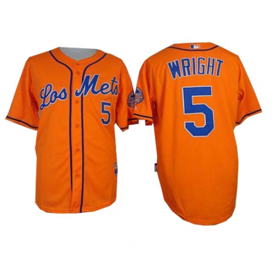 Men's Majestic New York Mets #5 David Wright Authentic Orange Los Mets Cool Base MLB Jersey - Ujersey