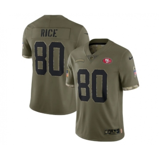 Men's San Francisco 49ers #80 Jerry Rice 2022 Olive Salute To Service Limited Stitched Jersey - Ujersey