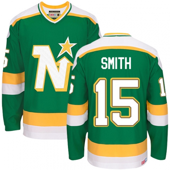 Men's CCM Dallas Stars #15 Bobby Smith Premier Green Throwback NHL Jersey - Ujersey