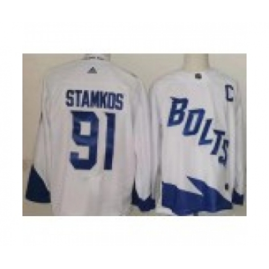 Men's Tampa Bay Lightning #91 Steven Stamkos White 2022 Stadium Series Authentic Jersey - Ujersey
