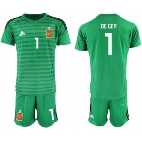 Spain #1 De Gea Green Goalkeeper Soccer Country Jersey