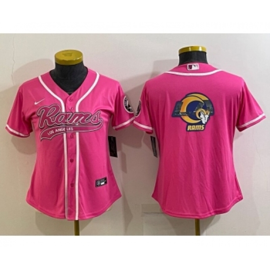 Women's Los Angeles Rams Pink Team Big Logo With Patch Cool Base Stitched Baseball Jersey