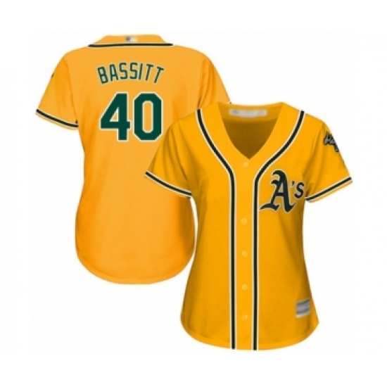 Women's Oakland Athletics #40 Chris Bassitt Authentic Gold Alternate 2 Cool Base Baseball Player Jersey - Ujersey