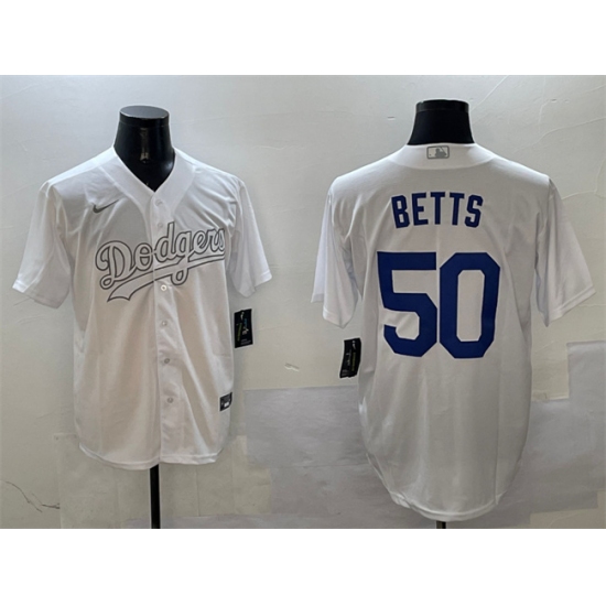 Men's Los Angeles Dodgers #50 Mookie Betts White Fashion Cool Base Stitched Baseball Jersey - Ujersey