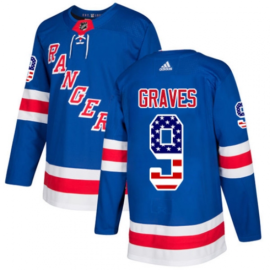 Men's Adidas New York Rangers #9 Adam Graves Authentic Royal Blue USA Flag Fashion NHL Jersey - Ujersey