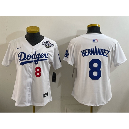 Women's Los Angeles Dodgers #8 Enrique Hernández White 2025 World Series Home Limited Stitched Baseball Jersey(Run Small) - Ujersey