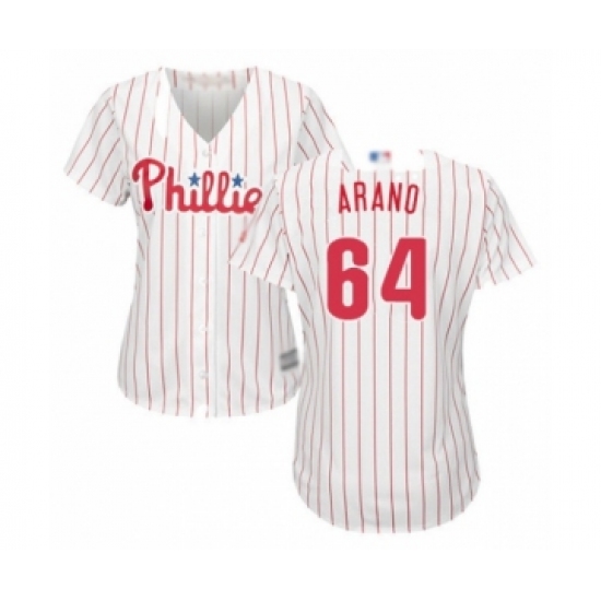 Women's Philadelphia Phillies #64 Victor Arano Authentic White Red Strip Home Cool Base Baseball Player Jersey - Ujersey