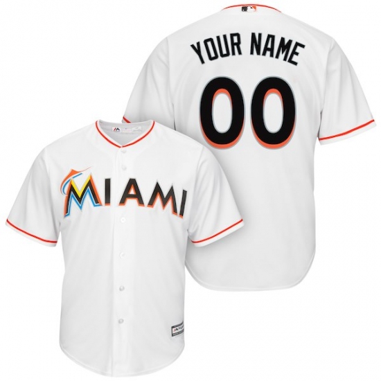 Men's Miami Marlins Majestic White Cool Base Custom Jersey - Ujersey