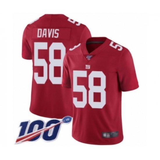 Youth New York Giants #58 Tae Davis Red Limited Red Inverted Legend 100th Season Football Jersey - Ujersey