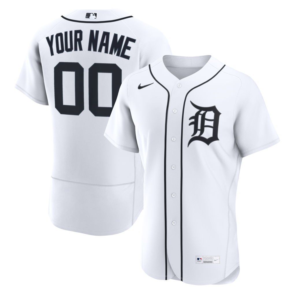 Men's Detroit Tigers Nike White Home Authentic Custom Jersey - U-jersey
