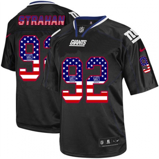 Men's Nike New York Giants #92 Michael Strahan Elite Black USA Flag Fashion NFL Jersey - Ujersey