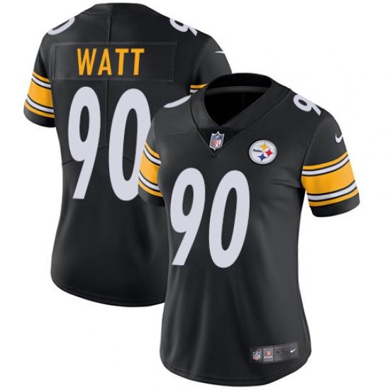 Women's Nike Pittsburgh Steelers #90 T. J. Watt Black Team Color Vapor Untouchable Limited Player NFL Jersey - Ujersey
