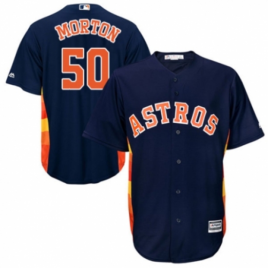 Youth Majestic Houston Astros #50 Charlie Morton Authentic Navy Blue Alternate Cool Base MLB Jersey - Ujersey