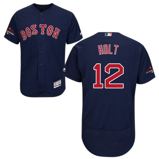 Men's Majestic Boston Red Sox #12 Brock Holt Navy Blue Alternate Flex Base Authentic Collection 2018 World Series Champions MLB Jersey - Ujersey