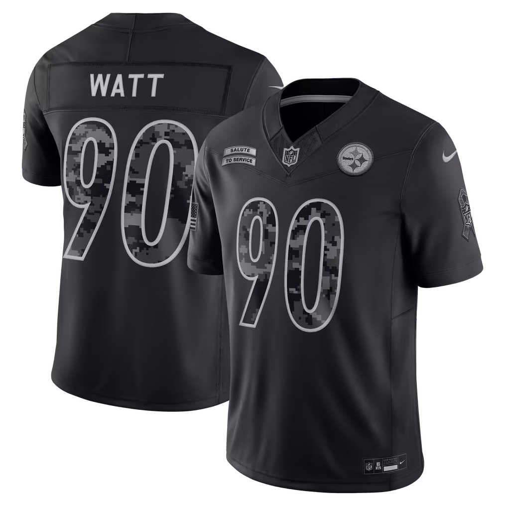 Men's Pittsburgh Steelers T.J. Watt Nike Black 2026 Salute to Service Stitched Limited Jersey - Ujersey