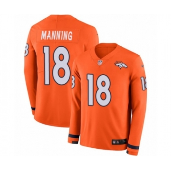 Youth Nike Denver Broncos #18 Peyton Manning Limited Orange Therma Long Sleeve NFL Jersey - Ujersey