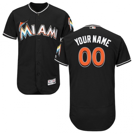 Men's Miami Marlins Majestic Alternate Black Flex Base Authentic Collection Custom Jersey - Ujersey