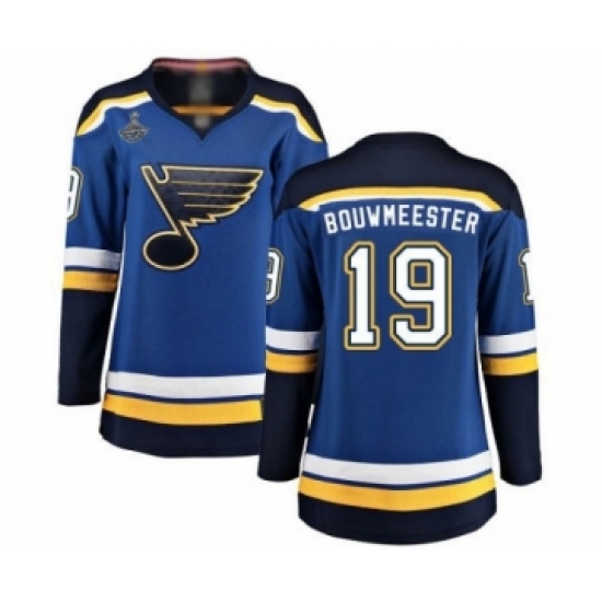 Women's St. Louis Blues #19 Jay Bouwmeester Fanatics Branded Royal Blue Home Breakaway 2019 Stanley Cup Champions Hockey Jersey - Ujersey