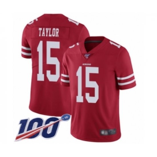 Men's San Francisco 49ers #15 Trent Taylor Red Team Color Vapor Untouchable Limited Player 100th Season Football Jersey - Ujersey