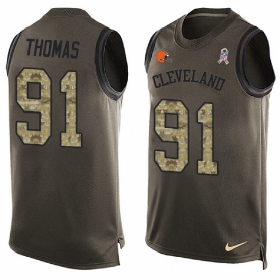 Men's Nike Cleveland Browns #91 Chad Thomas Limited Green Salute to Service Tank Top NFL Jersey - Ujersey