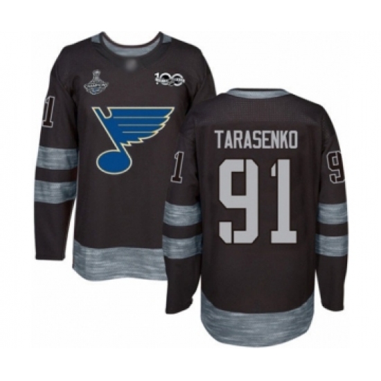 Men's St. Louis Blues #91 Vladimir Tarasenko Authentic Black 1917-2017 100th Anniversary 2019 Stanley Cup Champions Hockey Jersey - Ujersey