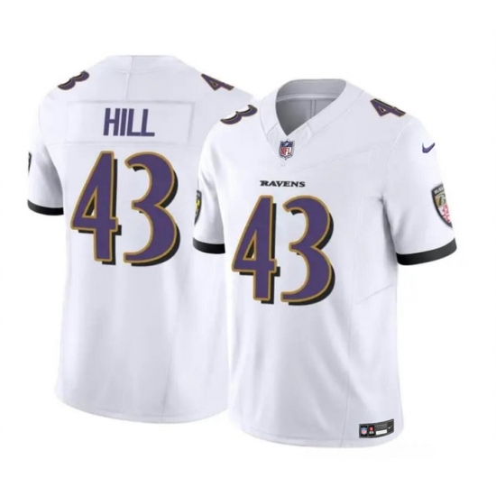 Men's Baltimore Ravens #43 Justice Hill White 2023 F.U.S.E. Vapor Limited Football Stitched Jersey - Ujersey