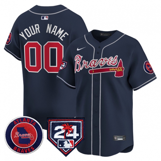 Men's Atlanta Braves Customized Navy 2024 Spring Training Patch Limited Stitched Baseball Jersey - Ujersey