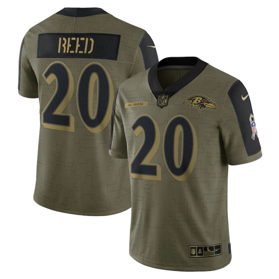 Men's Baltimore Ravens #20 Ed Reed Nike Olive 2021 Salute To Service Retired Player Limited Jersey - Ujersey