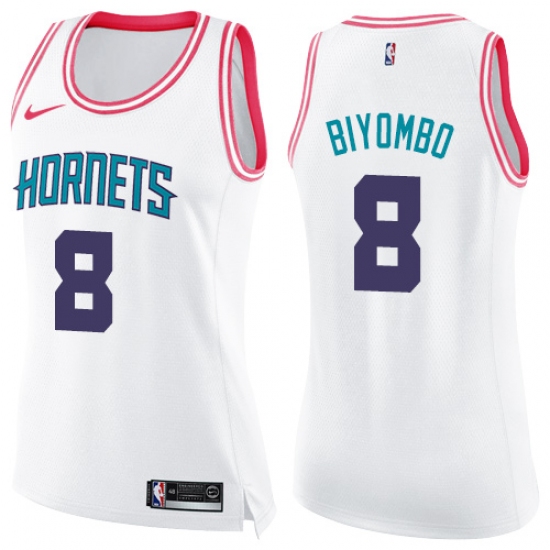 Women's Nike Charlotte Hornets #8 Bismack Biyombo Swingman White Pink Fashion NBA Jersey - Ujersey