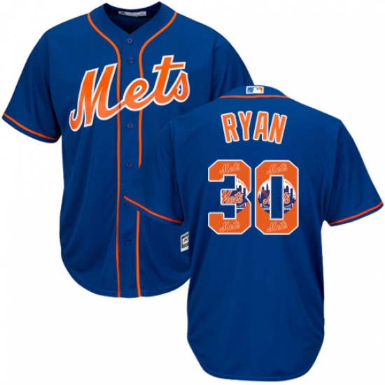 Men's Majestic New York Mets #30 Nolan Ryan Authentic Royal Blue Team Logo Fashion Cool Base MLB Jersey - Ujersey