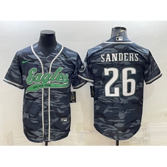 Men's Philadelphia Eagles #26 Miles Sanders Grey Camo With Patch Cool Base Stitched Baseball Jersey - Ujersey