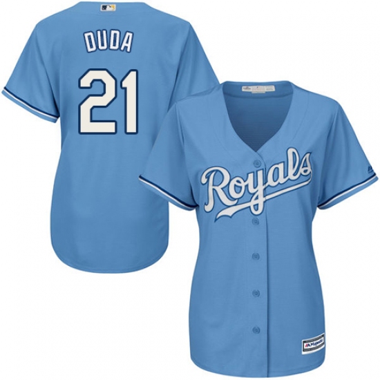 Women's Majestic Kansas City Royals #21 Lucas Duda Replica Light Blue Alternate 1 Cool Base MLB Jersey - Ujersey