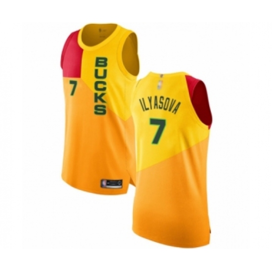 Men's Milwaukee Bucks #7 Ersan Ilyasova Authentic Yellow Basketball Jersey - City Edition - Ujersey